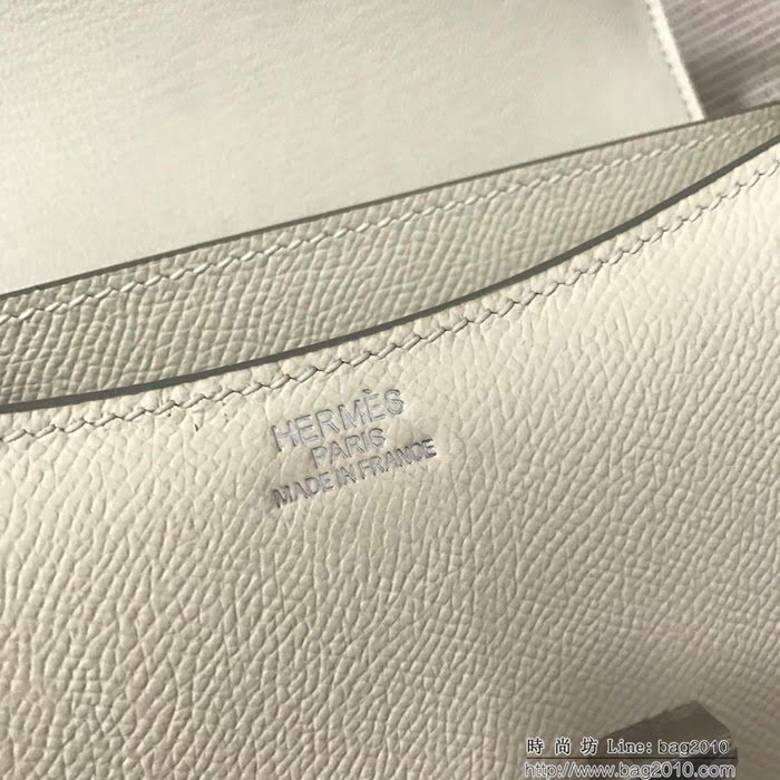 HERMES愛馬仕 H空姐包 進口原廠EP皮 頂級蜜蠟製作 街拍必備單品 奶昔白金銀 單肩斜挎包  Ama1575